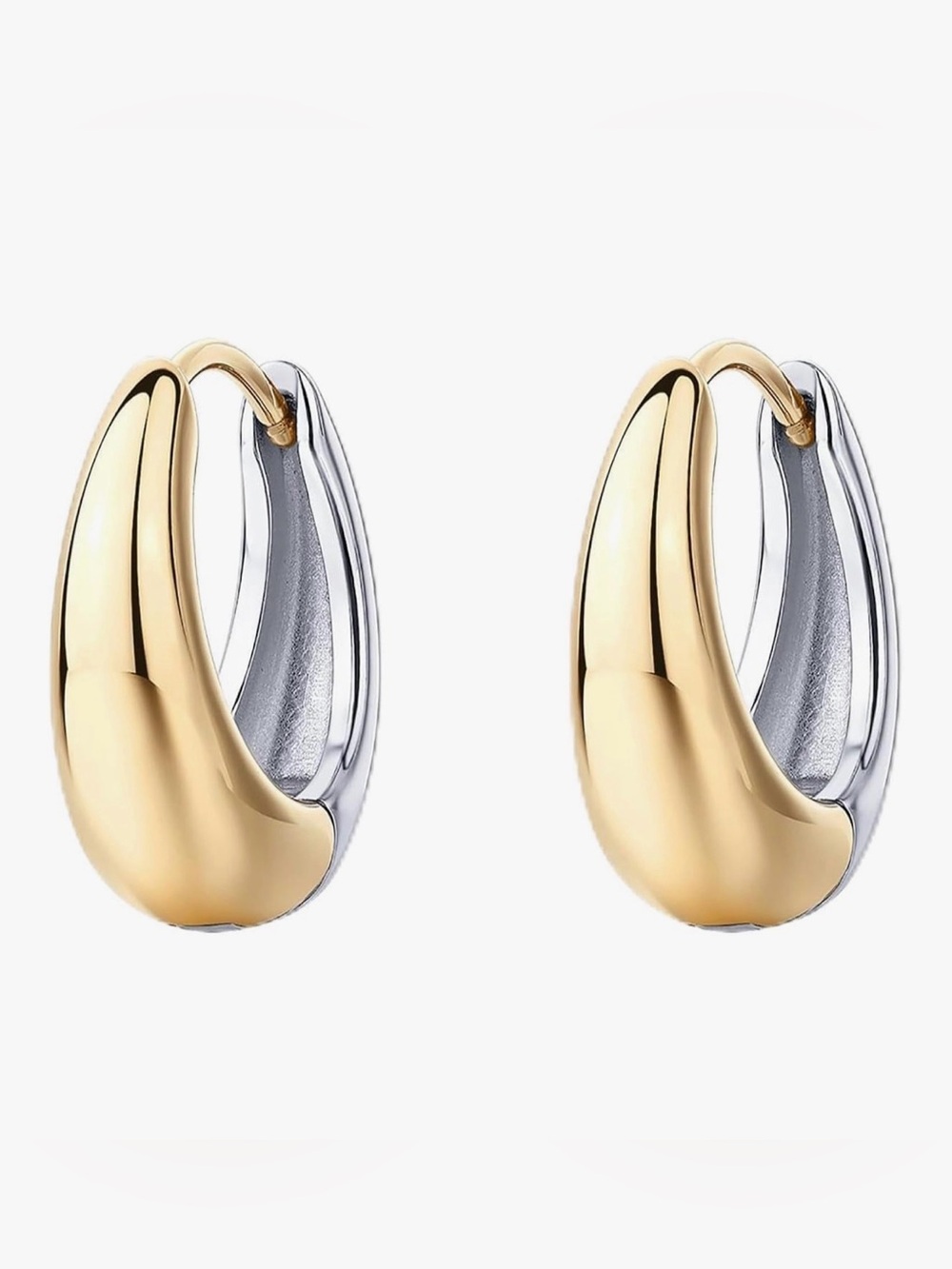 NEW 14K Gold Plated Thick Two Tone Hoop Earrings